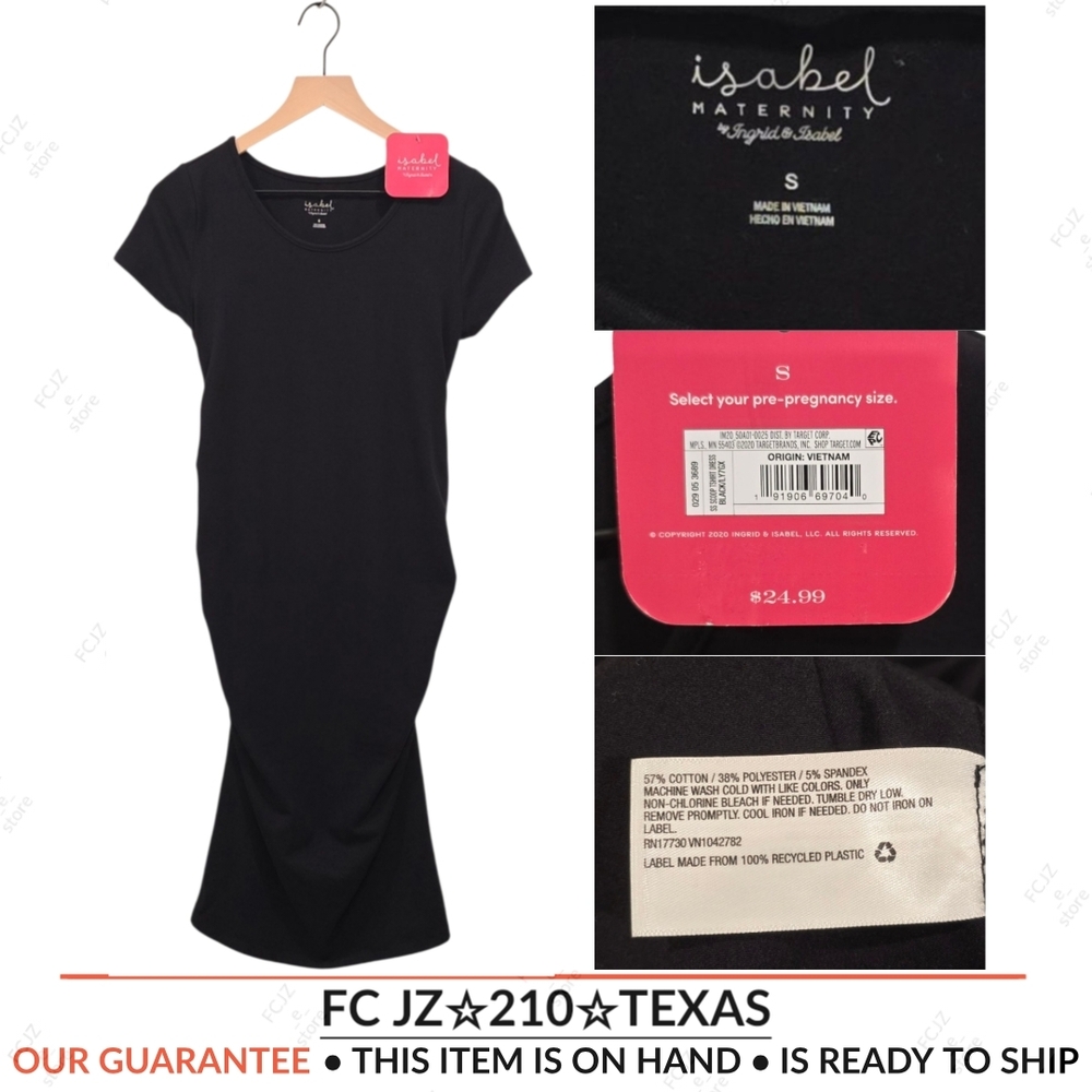 Isabel Maternity, Women's Short Sleeve T Shirt Maternity Dress, Black Small, NWT - Picture 1 of 9